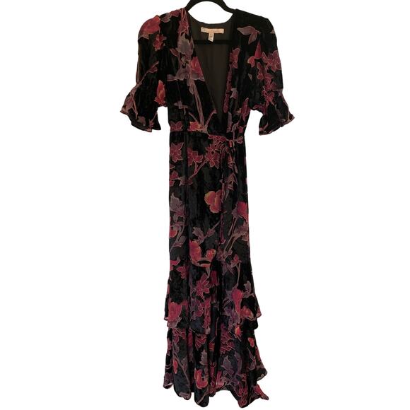 Hutch Black Motif Tiered Velvet Wrap Dress Size X Small - Picture 5 of 8